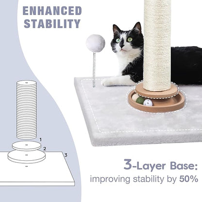 Fantasreen 31" Cat Scratching Post Kitten Toys for Indoor Cats, Interactive Cat Scratcher with Catnip Balls, Sisal Scratch Rope for Large Cats, White