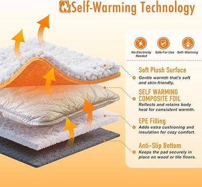 Self Warming Cat Bed, Heated Cat Bed, 2.0 Upgraded Thermal Foil Heating Pad, Plush Self-Heating Pet Mat for Crate, Floor, with Removable Washable Cover, Non-Slip, 15"x19"