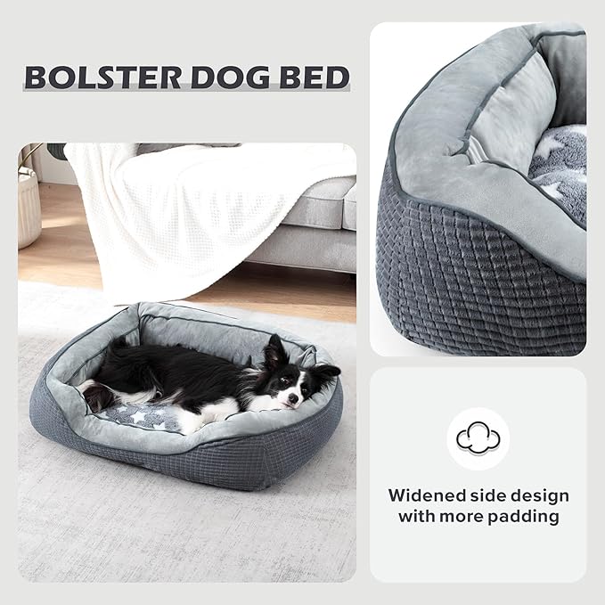 SIWA MARY Dog Beds for Small Medium Large Dogs & Cats. Washable Pet Bed, Orthopedic Dog Sofa Bed, Soft Calming Sleeping Warming Puppy Bed (Star-Grey, Medium-(25’’x 21’’x 8’’))