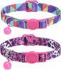SOLMOONY Cute Cat Collar for Girl Boy,Colorful Breakaway Cat Collars with Bell 2 Pack，Adjustable Printed Nylon with Safety Buckles Kitten Collar (Leopard Print)