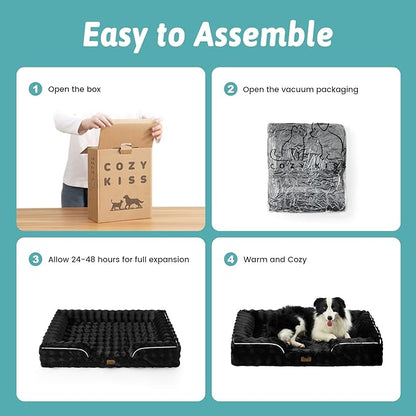 Orthopedic Dog Bed for Large Size Dog, Soft and Warm Faux Fur Extra Large Sofa for Pet Up to 100 lbs, Foam Bolster Anti-Slip Couch with Washable Removable Cover, XL 44x32x7 inch, Black
