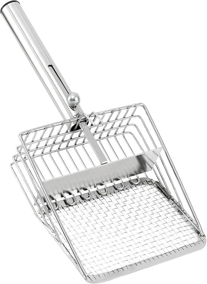 Cat Litter Scoop - Stainless Steel Metal Cat Litter Scoop -Large Size, Deep Shovel, Long Handle, Poop Sifting, Durable, Heavy Duty,Kitten Pooper Lifter for Litter Box
