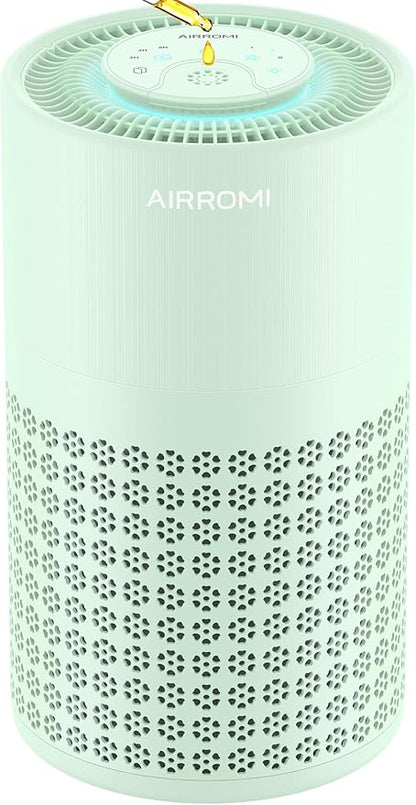 AIRROMI Air Purifier for Bedroom with HEPA 3-in-1 Filter, Pet Air Purifier for Home Cat Pee Smell, Covers Upto 990 Ft², Quiet 360°intake Air Cleaner for pet hair,allergies,Dust,Smoke A2001 Green