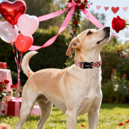 DOGWONG Red Flower Dog Collar, Cute Adjustable Floral Collar, Girl Female Dog Collar with Strong Plastic Buckle for Small Medium Large Dogs,S