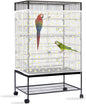 Daoeny Bird Cage Seed Catcher, Large Bird Cage Cover, Adjustable Soft Airy Nylon Mesh Net, Birdcage Cover Skirt Seed Guard for Parrot Parakeet Macaw African Round Square Cages (White, Daisy Design)