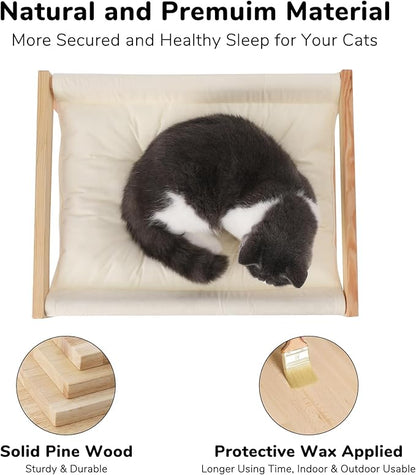 FUKUMARU Cat Bed Hammock, Cozy Velvet Cat Couch for Indoor Cats, Raised Wooden Cats Perch, 21 Inch Pet Sofa, Outdoor Dog Beds, Suitable for Puppy, Bunny and Small Animal, White