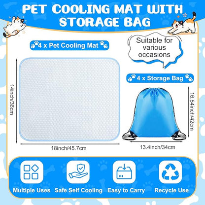 Chunful 4 Pack Pet Cooling Mat 18 x 14 Inches Cooling Pads for Cats Summer Ice Silk Self-Cooling Pet Mat Portable Washable Non-Skid Dogs Blanket Pad for Small Dogs Puppy and Cats up to 10 Lbs