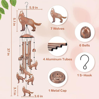 Wolf Wind Chimes for Outside,Wolf Gifts for Women/Men/Sympathy Gift/Memorial Gifts/Birthday Festival Metal windchimes Outdoors/Indoors,Patio,Garden Decor,Home,Porch,Yard Decor