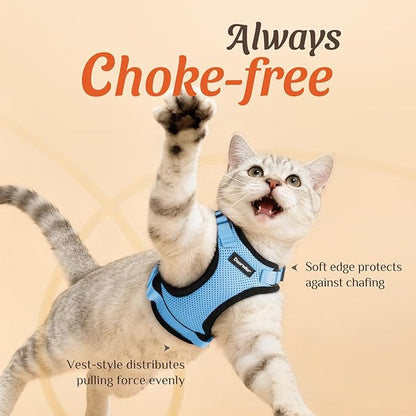 Dooradar Cat Harness and Leash Set, Escape Proof Safe Adjustable Kitten Vest Harnesses for Walking, Easy Control Soft Breathable Mesh Jacket with Reflective Strips for Cats, Light Blue, M