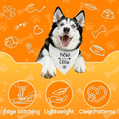 New to The Crew Dog Bandana New Puppy Announcement Gender Reveal Gift for New Owners Puppy Bandana Dog Owner Gifts Soft Triangle Bibs Scarf Accessories for Small Medium Dogs Pets (White)