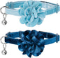azuza 2 Pack Cat Collar Floral with Bell and Removable Flower Bowtie Breakaway Adjustable Velvet Fabric Cat Collar for Pets and Daily Decoration，Blue & Royal Blue