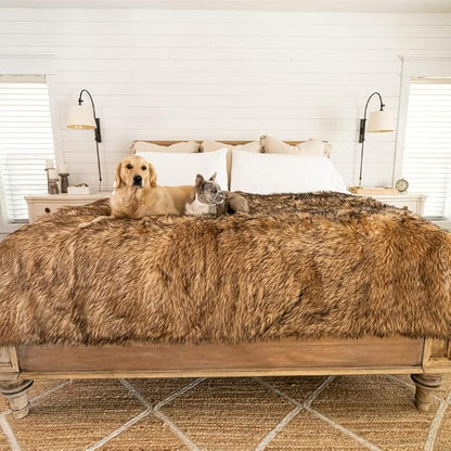PupProtector Waterproof Throw Blanket for Dogs and Cats, Pet Blanket Cover for Couches, Sofas, Beds, Car Seats, Furniture, Calming Soft Faux Fur, Sable Brown, Original (60" L x 50" W)