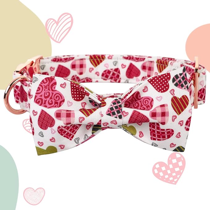 Lionheart glory Heart Dog Collar, Adjustable Dog Collar with Bowtie, Pet Gift Collar for Dog Soft Bowtie Dog Collars for Medium Dogs