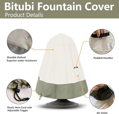 Bitubi Fountain Cover（40"x50"） 600D Oxford Cloth Garden Fountain Statue Protective Cover with Drawstring Waterproof Windproof Fountain Protector