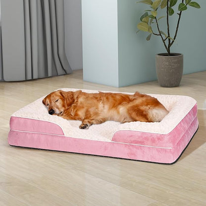 Orthopedic Dog Bed for Large Medium Sized, Washable Memory Foam Large Dog Bed, Durable Medium Pet Sofa with Removable Cover, Washable Waterproof Pet Couch Beds(Pink, XL)