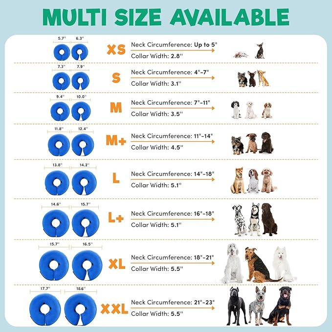 BENCMATE Inflatable Dog Cone Collar Alternative, Soft Dog Cone for Small Medium Large Dogs and Cats, Neck Recovery ECollar Donut Collar After Surgery (X-Small，Blue)