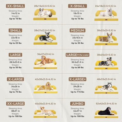 Large Dog Bed Orthopedic Washable | Beds Bolster Pet - XXL Large Big Dogs - Memory Foam - Couch Sofa - Waterproof with Removable Cover - Ginger Yellow Dog Bed