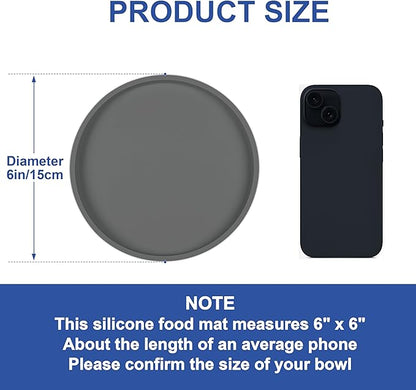 Arespark Pet Silicone Food Mat, Set of 2 Nonslip Waterproof Feeding Bowl Mat with Raised Edges for Food and Water Prevent Spills, Round Eating Tray for Dog Cat Puppy Kitten, 6'' x 6''