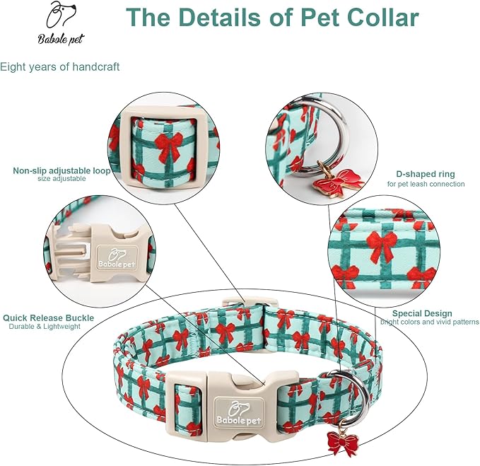 Christmas Dog Collar for Puppy Small Dogs - Cute Festive Plaid with Red Bow Christmas Collars for Dogs, Soft Adjustable New Year Dog Collars with Quick Release Buckle XS