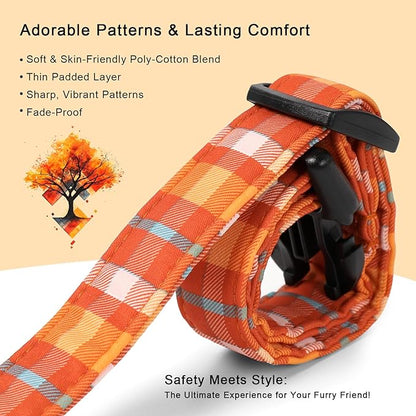Fall Dog Collar Cute Orange Plaid Puppy Collar - Light Comfortable Adjustable Pet Collars for Small Medium Large Girl Boy Dogs XL