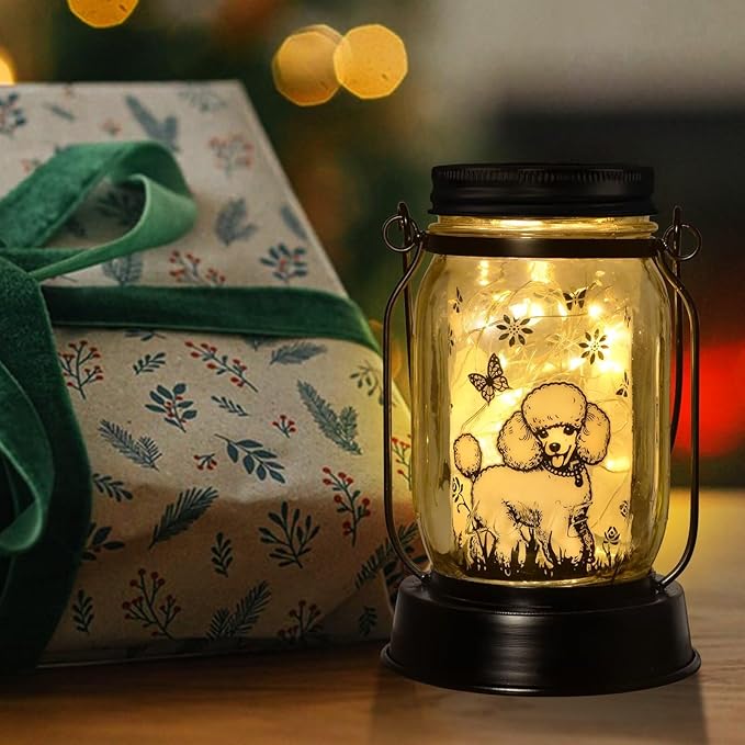 kyoryuger Poodle Gifts for Women/Men, Poodle Solar Lanterns Dog Mom Birthday, Dog Lovers Lantern, Pet Loss Pet Memorial Lights, Solar Garden Decoration Outside for Yard, Patio,Backyard,Porch