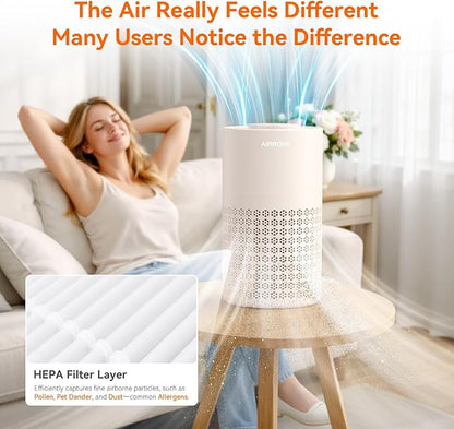 AIRROMI Air Purifier for Bedroom with A2001 Creamy Beige