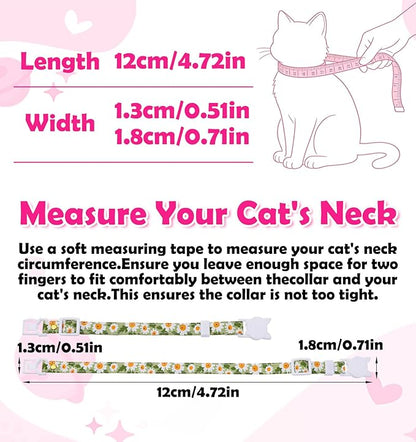 2 Pack Cat Collar Breakaway, Daisy Collar for Girl Cats, Adjustable Breakaway Cat Collars with Bell, Cute Floral Design Perfect for Female Kitten, 7.5-11 Inch, Pink & Green
