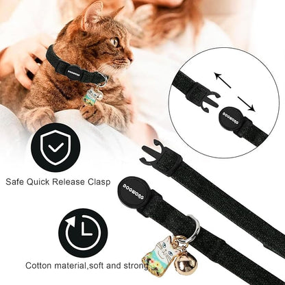 Cat Collar,2 Pack Cat Collars Breakaway with Bell, DOGWONG Safety Buckle Black Cat Collar for Girl Boy Cats and Small Dogs，Adjustable 7-12 Inch,Pet Supplies Accessories