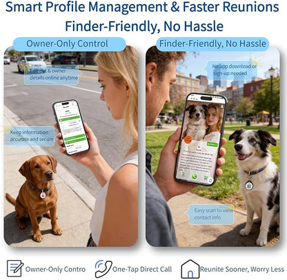 2 Pack QR Code Dog ID Tags for Collar, Smart Personalized Pet ID Tag with Online Profile, Scan to Contact Owner, No Battery No Subscription, Anti-Lost Dog Tag (1.2")
