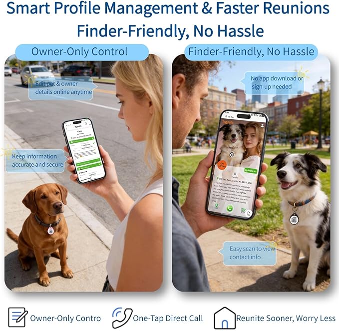 Smart QR Code Pet ID Tag for Dogs - Instant GPS Location Alert via Email, No App/Subscription Required, Waterproof Anti-Lost Personalized Dog Collar Accessories (Blue, 1.2 Inch)