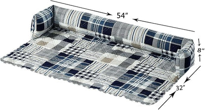 Brilliant Sunshine Quilted Calming Dog Bed Mat, Removable Washable Cover, Cushion Protector and Couch Covers for Dogs, Pets, Cats, Extra Large, Blue Plaids and Stripes Patchwork