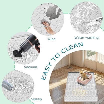 Cat Litter Mat for Litter Box, Silicone Large Cat Litter Trapping Mat - 40x28 in, Waterproof & Non-Slip, Durable & Easy Clean, Light Gray