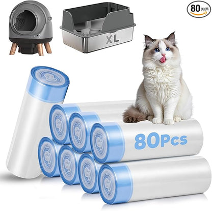 80 Count Jumbo Cat Litter Box Liners, Cat Litter Liners for Automatic Litter Box, 10-15 Gallon Heavy Duty Cat Litter Bags with Drawstrings, 37" x 18.11"