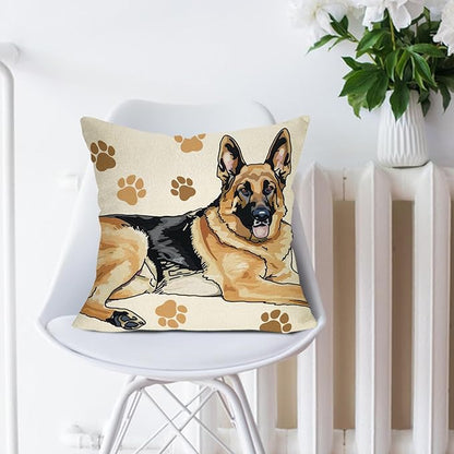 German Shepherd Dog Decorative Throw Pillow Cover 18 x 18, Cute Puppy Paw Prints Porch Outdoor Home Decor, Sofa Couch Cushion Case Pet Dog Owner Lover Gifts