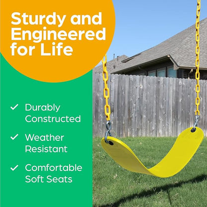 Jungle Gym Kingdom Swing for Outdoor Swing Set - Pack of 1 Swing Seat Replacement Kit with Heavy Duty Chains - Backyard Swingset Playground Accessories for Kids (Yellow)
