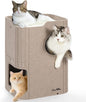 Made4Pets Cat House for Indoor Use, 2-Storey Cube Bed Cave, Covered Hideaway Condo with Scratch-Resistant Felt, Foldable Easy-to-Clean Design for Multi-Cat Homes, Beige