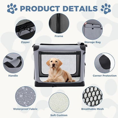 DUMOS Dog Crate 42 Inch Travel Cat Pet Carrier for Extra Large Dog, Portable Foldable Soft Pet Crate with Storage Bag & Washable Pad for Indoor Outdoor Dog Kennel Carrier (XL-80lbs, Grey)