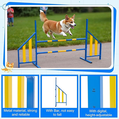 Agility Wing Jumps with Bar Dog Training Hedge Metal Frame Adjustable Pet Hurdles Jump Bars for Indoor Outdoor Dog Pet Agility Course Game