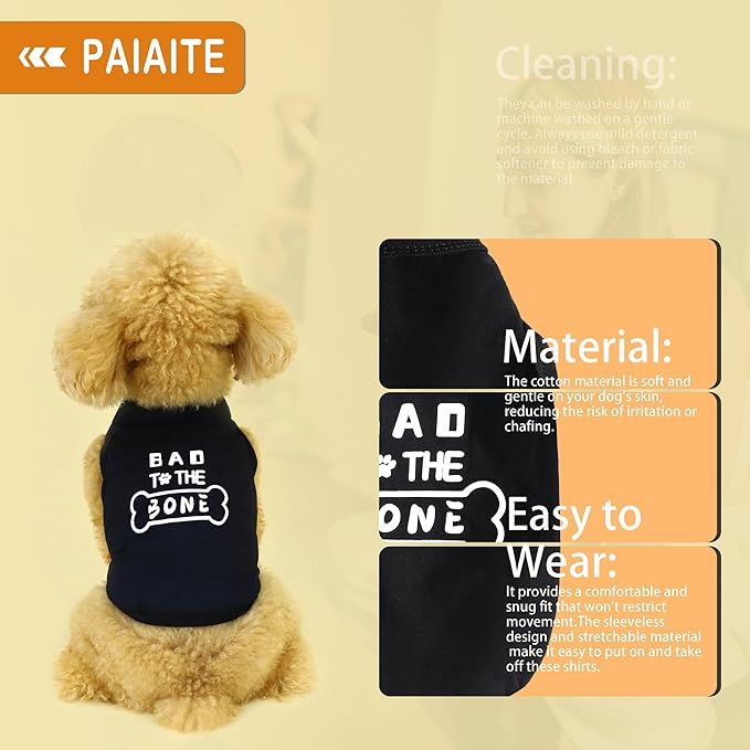 Discover Cozy Cotton Canine Wear: Soft, Lightweight, and Breathable Dog Shirt Vest with Eye-Catching Graphics(Bad to The Bone), Keeping Your Furry Friend Warm and Comfy! Black M