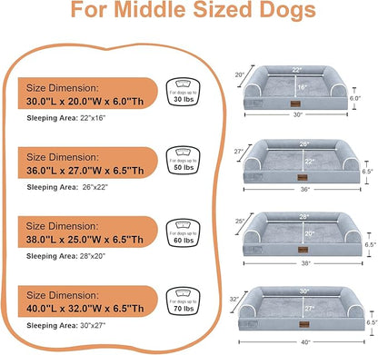 Large Dog Bed Orthopedic Washable: Beds Bolster XL Bed Big XLarge Dogs Memory Foam Couch Sofa Waterproof with Removable Cover
