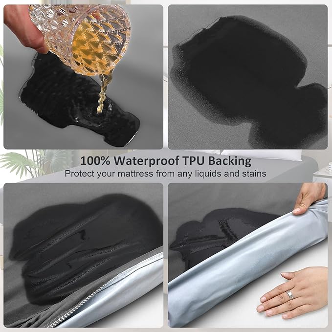 Waterproof Mattress Protector Full, Fitted Sheet Style Breathable Mattress Cover with Deep Pocket Fits Up to 18'', Noiseless Bed Cover for Kids Adults Pets, Machine Washable (Light Gray, 54'' X 76'')