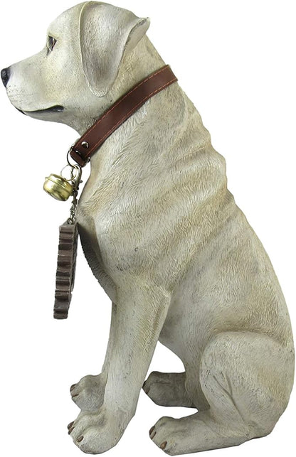DWK-HD37476 - Labrador Retriever 14 Inch Puppy Dog with Welcome Sign Statue - Fantastic Detail Hand Painted Sculpture - Lab Art Decor Figurine Bust - Decorative Poly-Resin Outdoor Animal Figure