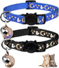 Baeuppit 2PCS Breakaway Cat Collars with Bell Moons Stars Cute Kitty Adjustable Safe Kitten Collars with Pendant Glow in The Dark(Black&Blue)