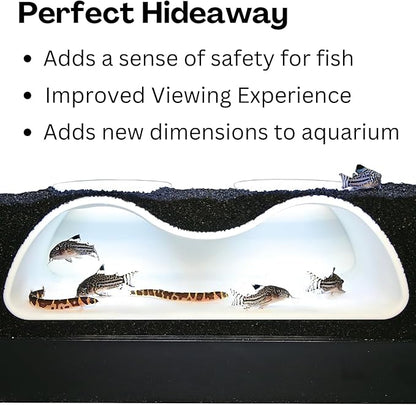 Aquarium Underground Tunnel Cave Natural Curve Two Hole | Viewing Fish & Shrimp Under Gravel Tunnel | Fish Tank Decor Decoration Hideout Perfect for Corydora Catfish, Kuhli Loach, Pleco (White)