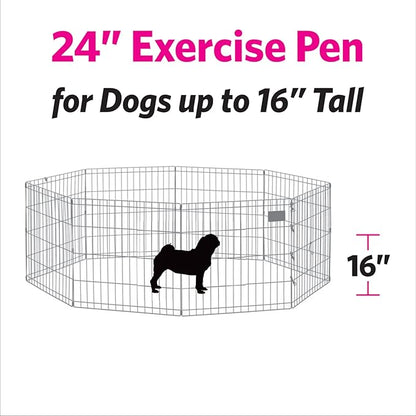 MidWest Homes for Pets Folding Metal Puppy / Dog Exercise Pen, Indoor/Outdoor Playpen with No Door, Provides 16 Sq Feet of Play Space, 24-Inches Tall, Black E-Coated