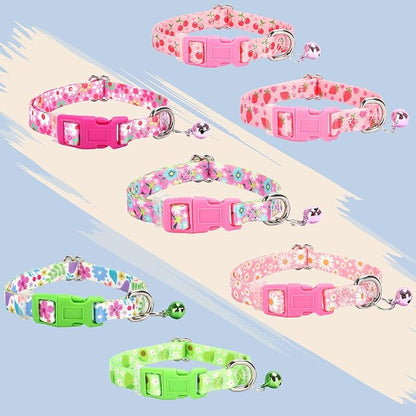 Small Dog Collar with Bell，Nylon - Adjustable XXS/XS/S Tiny Dog & Cat Collar for Small Breeds,Soft Pink Collar with Quick-Release Buckle（Spring XS）