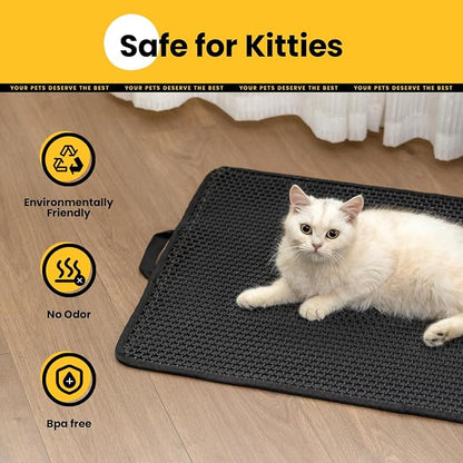 Cat Litter Mat, Upgrade Super Waterproof Back Layer Litter Box Mat, Non Slip, Durable, Soft on Paws Kitty Trapping Matt (34"x26", Black)