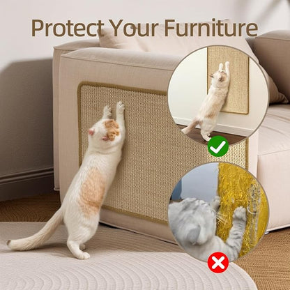 Cat Scratcher Mat [2-Pack], 23.6 X 15.7 Inch, Natural Sisal Cat Scratch Mats, Horizontal Cat Floor Scratching Pad Rug with Sticky Tapes, Protect Couch and Carpets (Natural Color)
