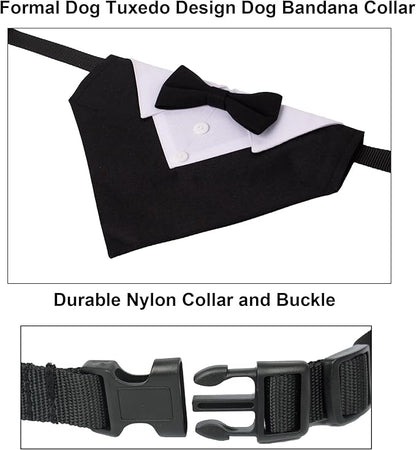 ADOGGYGO Formal Dog Tuxedo, Wedding Dog Collar with Bow Tie, Adjustable Pet Wedding Collar Bandana for Small Medium Large Dogs (Large, Black)
