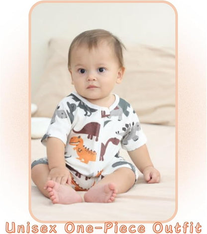 Unisex Summer Trendy 2-Pack Rompers Short Sleeve Zipped Bodysuit Infant Cotton Outfits